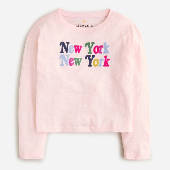 Crewcuts Other - New CREWCUTS $33 Girls Size XL Cropped New York Graphic T-Shirt Embroidery Pink
